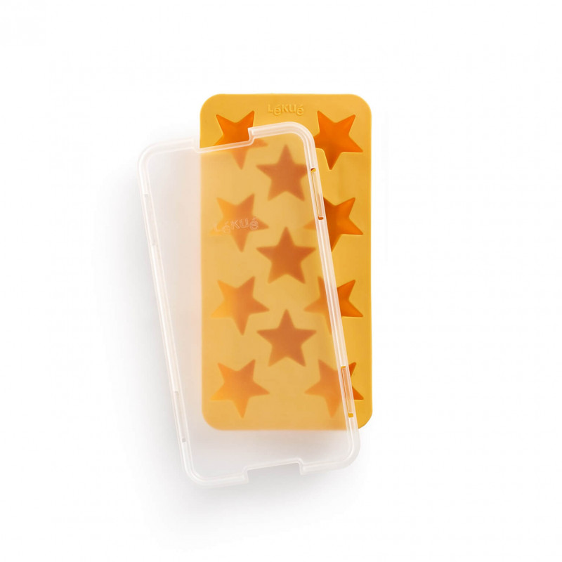 Форма за лед с капак Lekue 1010245, 23x11.8x3 см, 11 звезди, Стеарин, -40°C / +60°C, Жълт