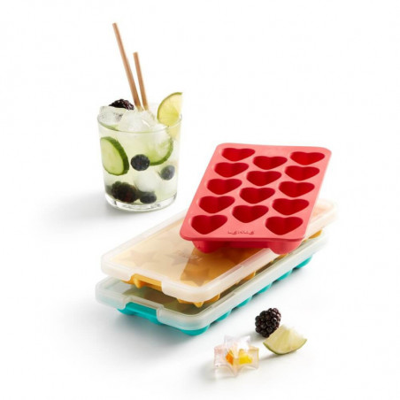 Форма за лед с капак Lekue 1010245, 23x11.8x3 см, 11 звезди, Стеарин, -40°C / +60°C, Жълт