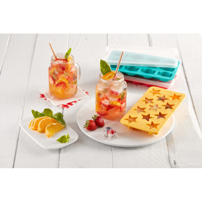 Форма за лед с капак Lekue 1010245, 23x11.8x3 см, 11 звезди, Стеарин, -40°C / +60°C, Жълт