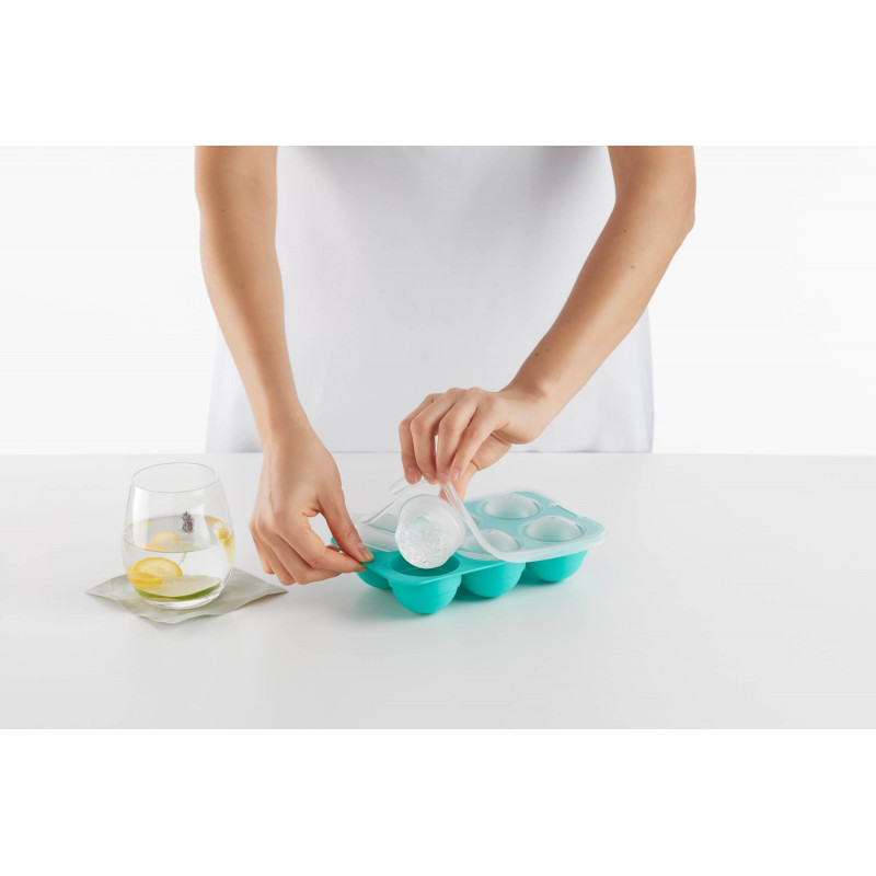 Форма за лед с капак Lekue 1010246, 20.5x13x5.5 см, 6 сфери, Платинен силикон, -20°C / +80°C, Светлосин