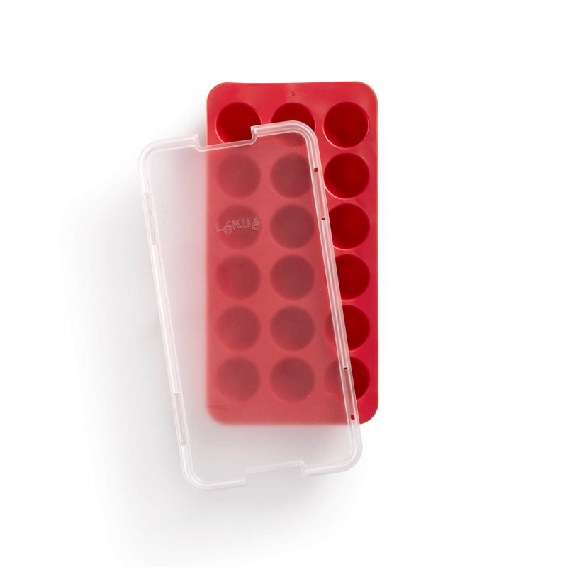 Форма за лед с капак Lekue 1010247, 23x12x3.2 см, 18 топчета, Стеарин, -40°C / +60°C, Червен