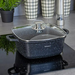 Тенджера за фурна и котлон Kinghoff KH 1601, 20x20 см, 2.8 л, Мраморно покритие, Индукция, Черен