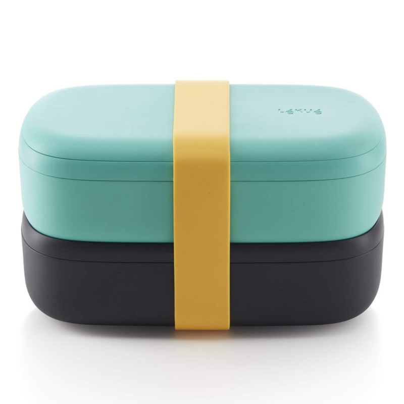 Комплект 2 бр кутии за храна Lekue On The Go 1010220, 500 мл, Херметично затваряне, Отделение за прибори, Клапан за микровълнова, Тюркоаз