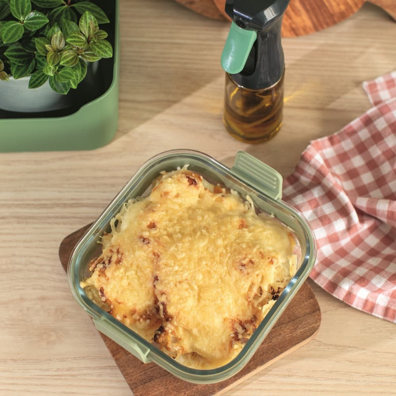 Форма за печене във фритюрник с горещ въздух Lekue 1010159, 18.5x17.5x9.5 см, Стъкло, Противоплъзгащи дръжки, -20/+220°C, Лесно почистване, Зелен