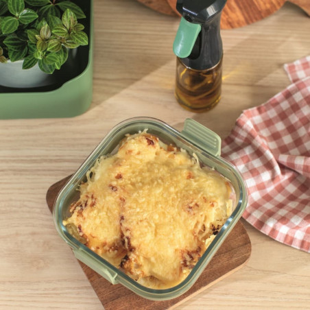 Форма за печене във фритюрник с горещ въздух Lekue 1010159, 18.5x17.5x9.5 см, Стъкло, Противоплъзгащи дръжки, -20/+220°C, Лесно почистване, Зелен