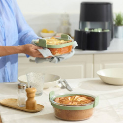 Форма за печене във фритюрник с горещ въздух Lekue 1010159, 18.5x17.5x9.5 см, Стъкло, Противоплъзгащи дръжки, -20/+220°C, Лесно почистване, Зелен