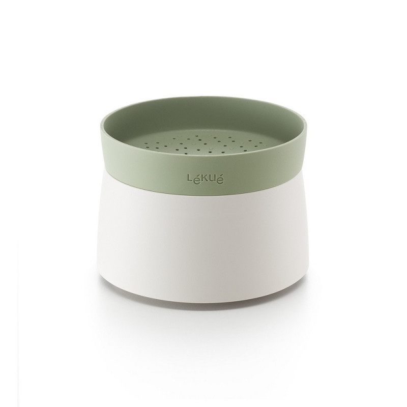 Съд за готвене на ориз и киноа в микровълнова Lekue 1009033, 1 литър, До 4 порции, 17.8x13 см, -20 до +100C, Бял/Зелен