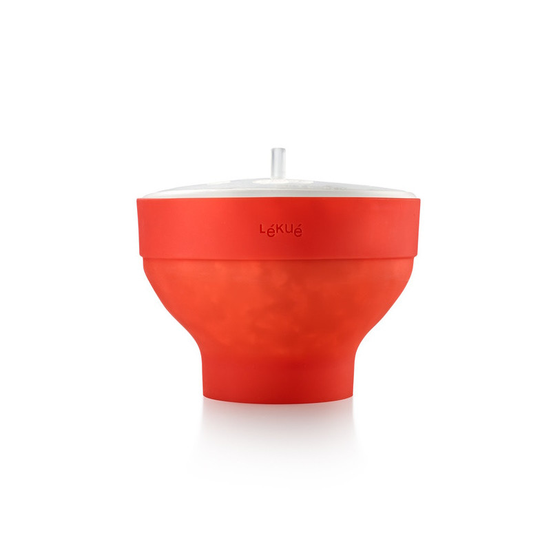 Купа за приготвяне на пуканки в микровълнова Lekue 1009035, 2.8 литра, Ø20x14.5 см, До 3 души, -60 до +220C, Червен