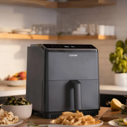 Фритюрник с горещ въздух Cosori Dual Blaze CAF-P583S, 1700 W, 6.4 л, 12 програми, 360 ThermoIQ, Двойни нагреватели, Черен