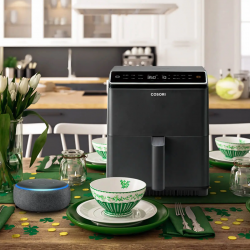 Фритюрник с горещ въздух Cosori Dual Blaze CAF-P583S, 1700 W, 6.4 л, 12 програми, 360 ThermoIQ, Двойни нагреватели, Черен