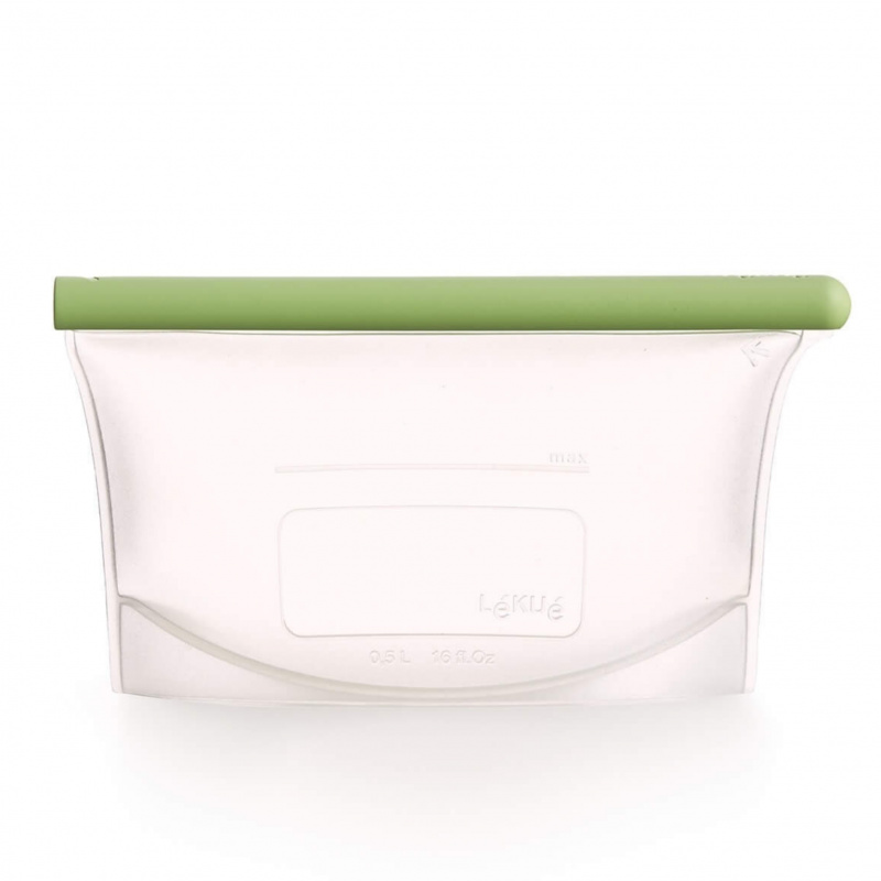 Торбичка за съхранение и замразяване на течности и храни Lekue 1010208, 500 мл, Силикон, Без разливане, Поле за надписване, Многофункционална, -60/+220°C, Зелен