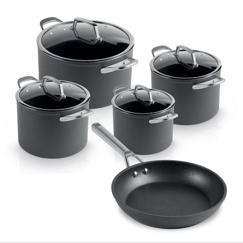 Комплект тенджери и тигани Ninja Zerostick Premium C35005DE, 9 части, Незалепваща технология, До 260C, Индукция, Черен