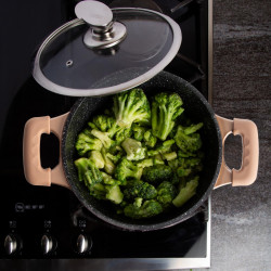 Комплект тенджери и тиган Royalty Line RL-ES2014M, 17 части, Мраморно покритие, Индукция, Меден цвят