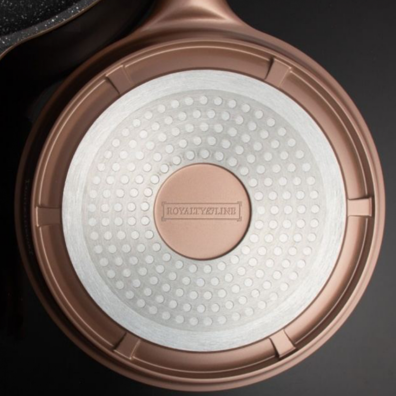 Комплект тенджери и тиган Royalty Line RL-ES2014M, 17 части, Мраморно покритие, Индукция, Меден цвят