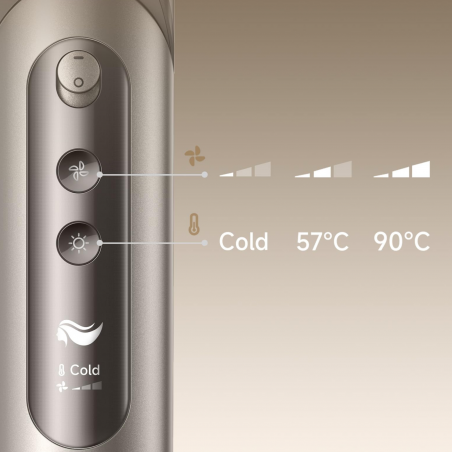 Уред за сушене и стилизиране/мултистайлър Dreame Dazzle AZD20A, 1400W, 65 m/s, 3 настройки за скорост и темп., Йонизация, Дисплей, Титаниево злато