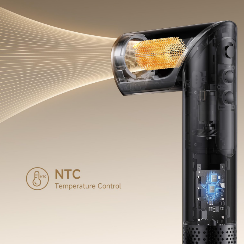 Уред за сушене и стилизиране/мултистайлър Dreame Dazzle AZD20A, 1400W, 65 m/s, 3 настройки за скорост и темп., Йонизация, Дисплей, Титаниево злато