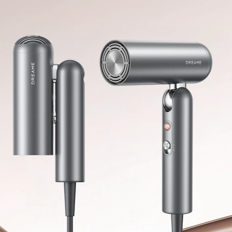 Сешоар Dreame Pocket AHD51-SG Pro, 1300W, 110 000 об/мин, 70 м/с, 2 скорости, 5 темп., NTC, Coanda, Сгъваем, Сив