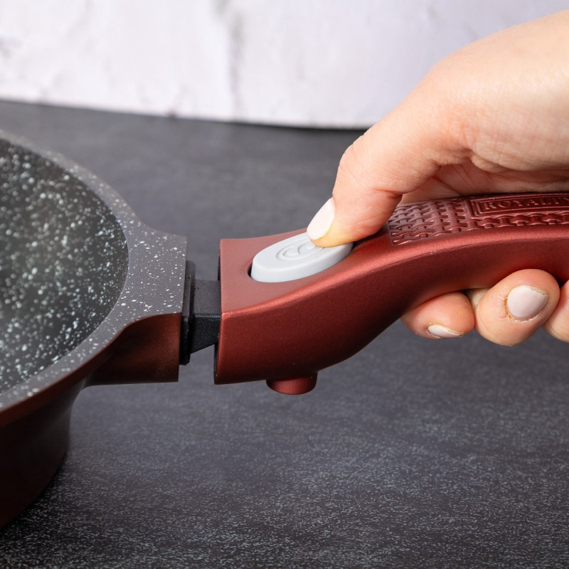 Комплект тенджери и тиган Royalty Line RL-ES2014M, 17 части, Мраморно покритие, Индукция, Бордо