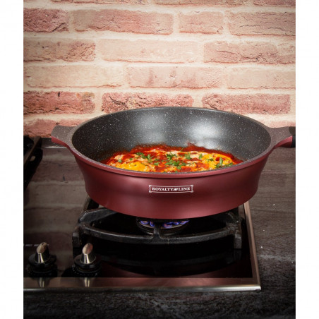 Комплект тенджери и тиган Royalty Line RL-ES2014M, 17 части, Мраморно покритие, Индукция, Бордо