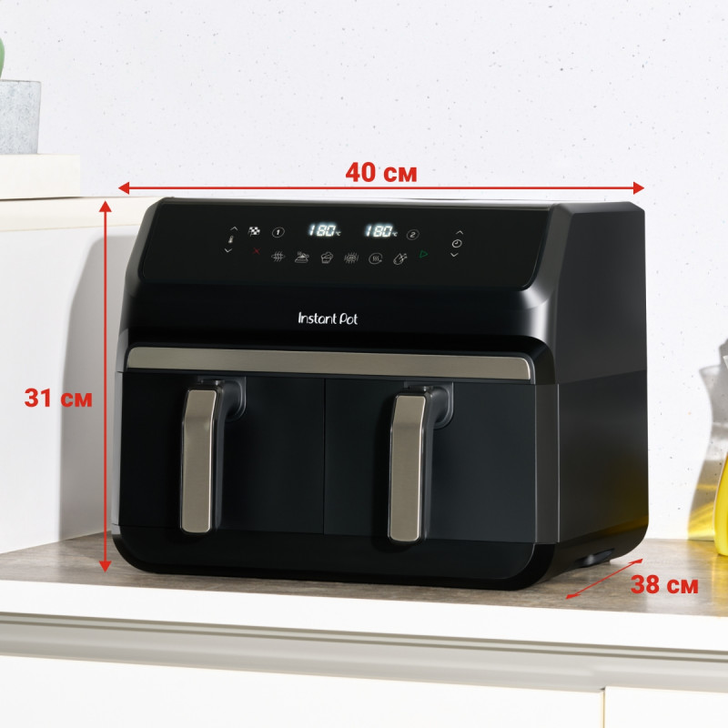 Двоен фритюрник с горещ въздух 8в1 Instant Pot Vortex DUAL INAFB91-BK, 1850W, 8 л, 205°C, EvenCrisp, Синхронизирано готвене, Сензорно управление, Черен/инокс