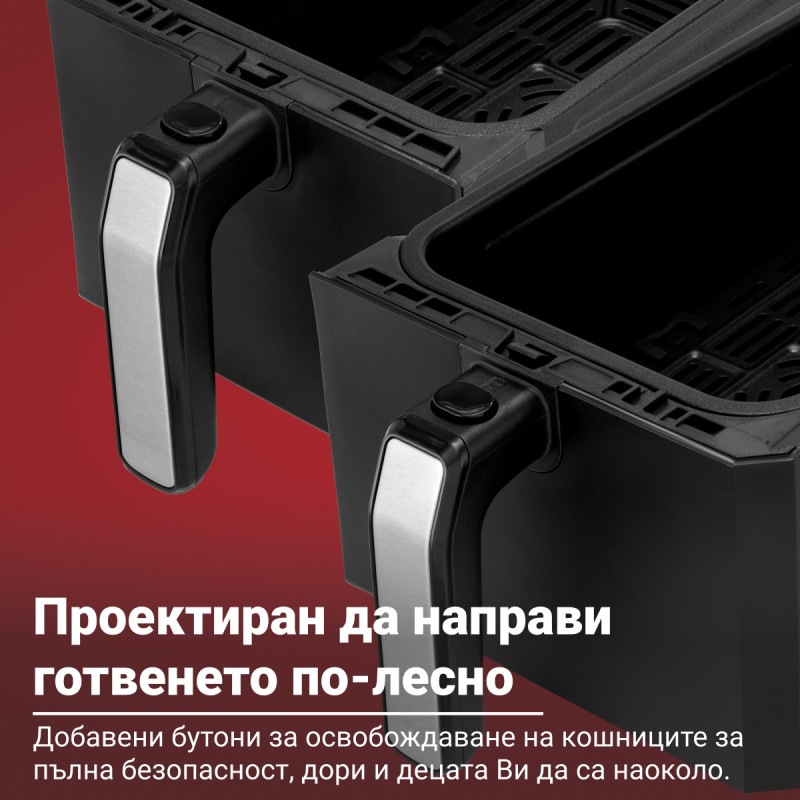 Двоен фритюрник с горещ въздух 8в1 Instant Pot Vortex DUAL INAFB91-BK, 1850W, 8 л, 205°C, EvenCrisp, Синхронизирано готвене, Сензорно управление, Черен/инокс