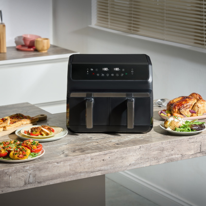 Двоен фритюрник с горещ въздух 8в1 Instant Pot Vortex DUAL INAFB91-BK, 1850W, 8 л, 205°C, EvenCrisp, Синхронизирано готвене, Сензорно управление, Черен/инокс