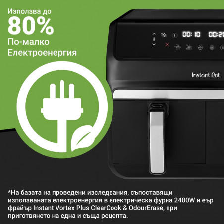 Двоен фритюрник с горещ въздух 8в1 Instant Pot Vortex DUAL INAFB91-BK, 1850W, 8 л, 205°C, EvenCrisp, Синхронизирано готвене, Сензорно управление, Черен/инокс