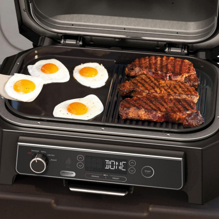 Плоча за барбекю Ninja XSKOGXLGGCMEU, 45х31 см, Гладка/оребрена, Съвместима с Woodfire XL OG850/OG901, Керамично покритие, Черен