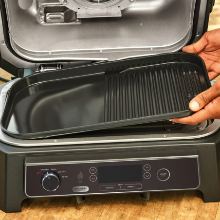 Плоча за барбекю Ninja XSKOGXLGGCMEU, 45х31 см, Гладка/оребрена, Съвместима с Woodfire XL OG850/OG901, Керамично покритие, Черен