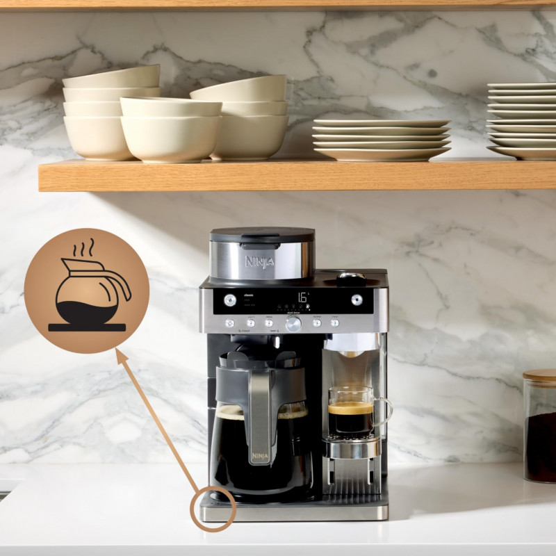 Еспресо машина Ninja Prestige CFN802EU, 1650W, 19 bar, 1.8 л, 10 размера, 3 режима, DualBrew, Nespresso, Инокс