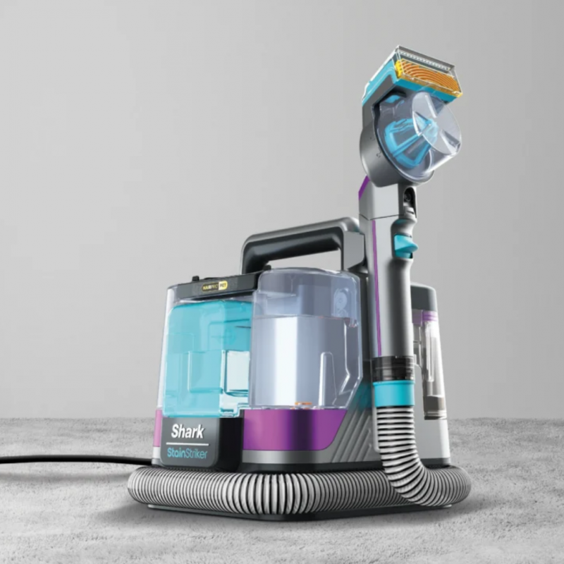 Прахосмукачка за петна Shark StainStriker PX250EUT, 450W, 0.72 л, Преносима, Гъвкав маркуч, 4 приставки, Син/розов