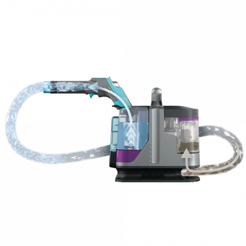 Прахосмукачка за петна Shark StainStriker PX250EUT, 450W, 0.72 л, Преносима, Гъвкав маркуч, 4 приставки, Син/розов