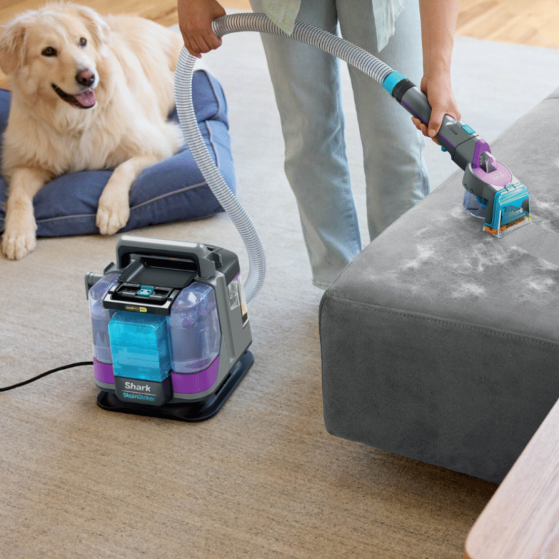 Прахосмукачка за петна Shark StainStriker PX250EUT, 450W, 0.72 л, Преносима, Гъвкав маркуч, 4 приставки, Син/розов