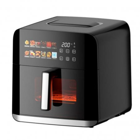 Фритюрник с горещ въздух Oliver Voltz OV51980CF, 1800W, 8 л, 80-200°C, 12 програми, Таймер, Горен и долен нагревател, Прозорец, LED, Черен