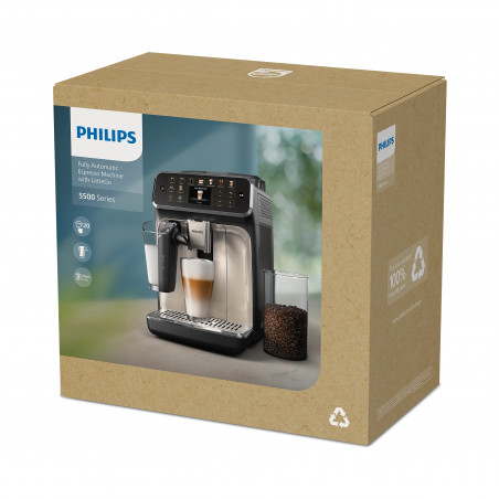 Кафеавтомат Philips EP5547/90 LatteGo, 1500W, 15 bar, 1.8 л, 20 напитки, Керамична мелачка с 12 нива, TFT, AquaClean, SilentBrew, AromaExtract, ExtraShot, Черен/Бежов