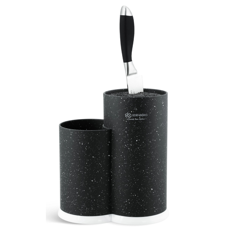 Поставка за ножове и прибори Edenberg EB-5105B, 22x20 см, До 10 ножа, 2 отделения, Лесно почистване, Меко покритие, Черен