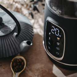 Електрическа кана Adler AD 1305 BS, 1850/2200 W, 1.7 л, Сензорен контрол, Цветен LCD дисплей, Пет температурни настройки 40-100°C, Филтър против утаяване, Черен/сив
