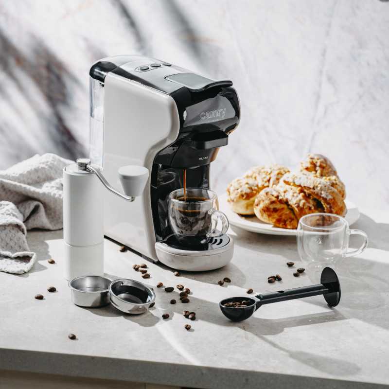 Еспресо машина за мляно кафе и капсули 9в1 Camry CR 4414, 3000W, 19 bar, Бежов/Черен