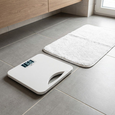 Кантар Adler AD 8193, До 250 кг, LCD, Индикатори за батерия и претоварване, Неплъзгащ се, Бял