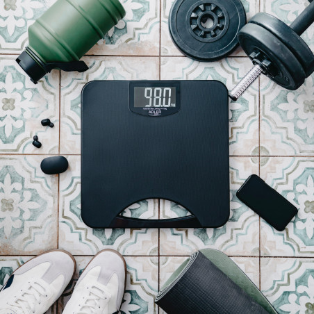 Кантар Adler AD 8193, До 250 кг, LCD, Индикатори за батерия и претоварване, Неплъзгащ се, Черен