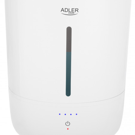 Овлажнител за въздух Adler AD 7971, 30W, До 20м2, 5 литра, 150-300 мл/час, Ултразвук, До 50 часа с едно пълнене, Бял