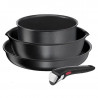 Комплект тигани Tefal Ingenio 2100038720, 4 части, Подвижна дръжка, Незалепващо покритие, Без PFOA, Алуминий, Черен