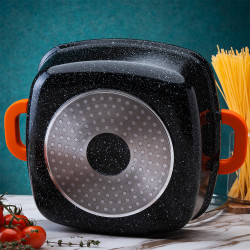 Съд за печене-ростер Oliver Voltz OV54323C24A, 24х10 см, 4.4 л, Стъклен капак, Мраморно покритие, Индукция, Черен