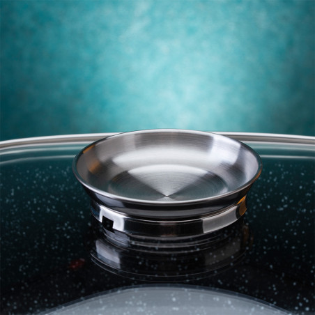 Съд за печене-ростер Oliver Voltz OV54323C24A, 24х10 см, 4.4 л, Стъклен капак, Мраморно покритие, Индукция, Черен