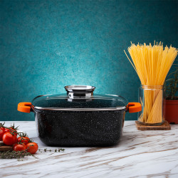 Съд за печене-ростер Oliver Voltz OV54323C24A, 24х10 см, 4.4 л, Стъклен капак, Мраморно покритие, Индукция, Черен