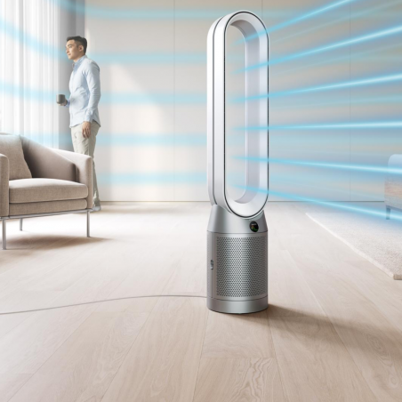Пречиствател за въздух Dyson Purifier Cool PC1 544901-01, 50W, 30 м2, 287 l/s, 10 скорости, Air Multiplier™, Wi-Fi, Bluetooth, Осцилация, Бял/сребрист