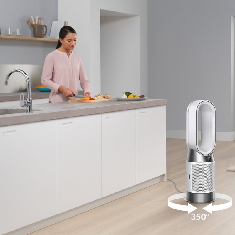 Пречиствател въздух 2в1 Dyson Purifier Hot+Cool HP1 544826-01, Отоплител, 50W, 30 м2, 287 l/s, 10 скорости, Air Multiplier™, Wi-Fi, Bluetooth, Осцилация, Бял/сребрист