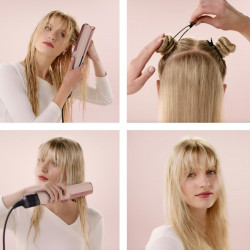 Преса за коса Dyson HT01 Airstrait Amsi/Pkcp 143343-01, 1600W, Маx 140C, Йонизация, 6 нива на темп, Щадяща косата, Медно покритие, LCD дисплей, Кехлибар/розово шампанско