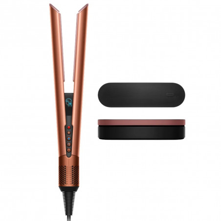 Преса за коса Dyson HT01 Airstrait Amsi/Pkcp 143343-01, 1600W, Маx 140C, Йонизация, 6 нива на темп, Щадяща косата, Медно покритие, LCD дисплей, Кехлибар/розово шампанско
