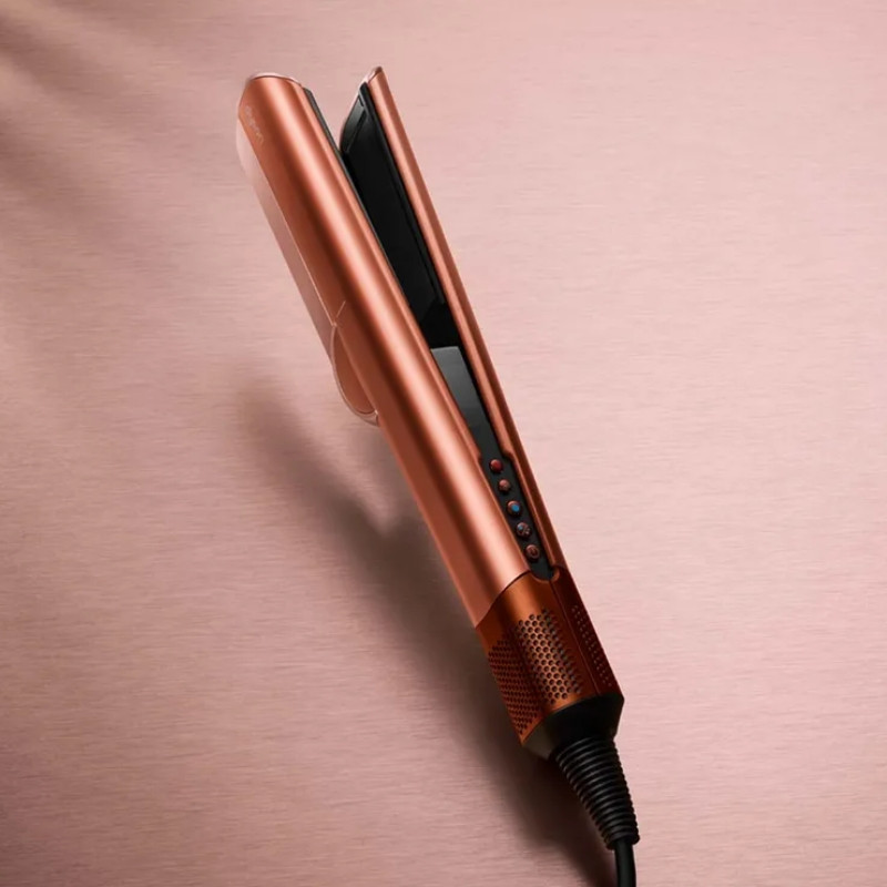 Преса за коса Dyson HT01 Airstrait Amsi/Pkcp 143343-01, 1600W, Маx 140C, Йонизация, 6 нива на темп, Щадяща косата, Медно покритие, LCD дисплей, Кехлибар/розово шампанско